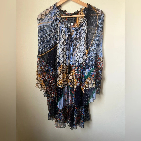 Jade Johnny Was Silk Floral Tiered Dress, size small - Picture 3 of 5